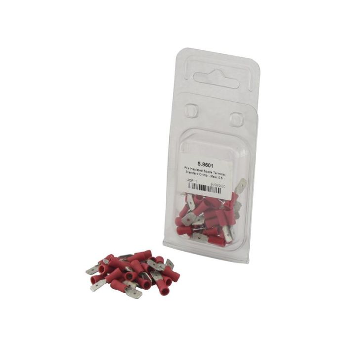Kabelschoen, enkele trekontlasting, - Man, 6.3mm, Rood (0.5 - 1.5mm) (Agripak 25 stuks)