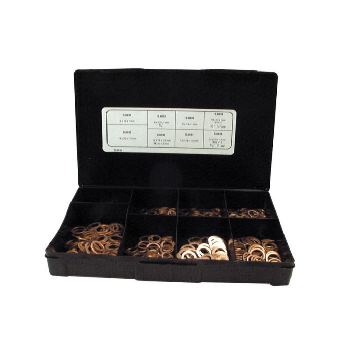 Assortiment koperen ringen 6 - 14mm 400 stuks Handipak