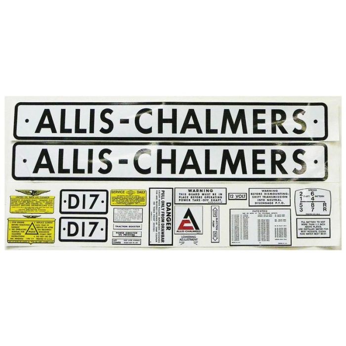 JEU DE DÉCALCOMANIES - ALLIS CHAMLERS D17 JEU DE DÉCALCOMANIES - ALLIS CHAMLERS D17