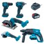21V Accu combiset 5 stuks (Boormachine, cirkelzaag, slagmoersleutel, boorhamer, haakse slijper) (Incl. 1x accu 4000mAh & Lader)