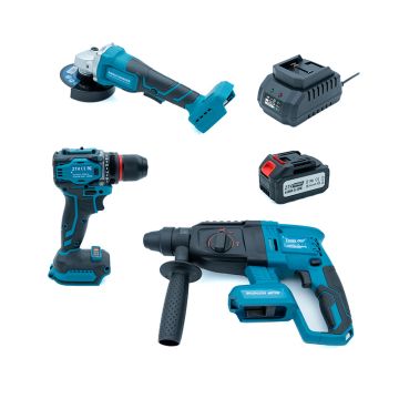 21V Accu combiset 3 stuks (Boormachine, boorhamer, haakse slijper) (Incl. 1x accu 4000mAh & Lader)