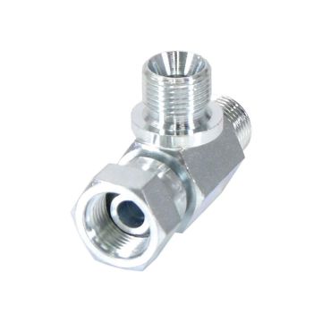 Hydraulische T-koppeling 3/8'' BSP Man x 3/8'' BSP Wartelmoer, vrouwelijk x 3/8'' BSP Man