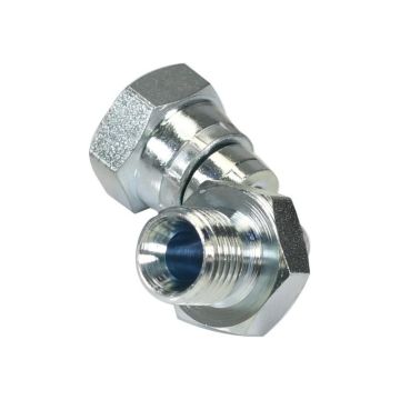 Hydraulisch verloopstuk 1/4'' BSP Man x 1/4'' BSP Wartelmoer, vrouwelijk 90° Gebogen