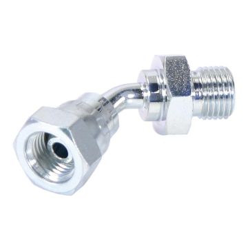 Hydraulisch verloopstuk 1/4'' BSP Man x 1/4'' BSP Wartelmoer, vrouwelijk 135° Gebogen