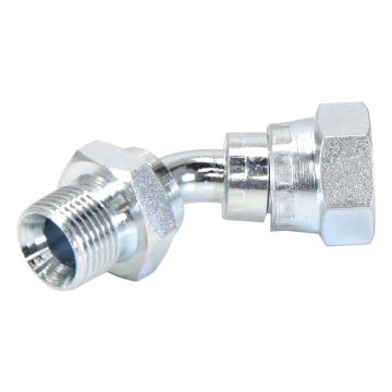 Hydraulisch verloopstuk 3/8'' BSP Man x 3/8'' BSP Wartelmoer, vrouwelijk 135° Gebogen