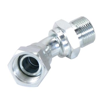 Hydraulisch verloopstuk 3/4'' BSP Man x 3/4'' BSP Wartelmoer, vrouwelijk 135° Gebogen
