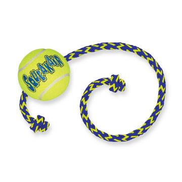 Kong Air Squeaker Tennis Ball M 6 cm met touw 52 cm