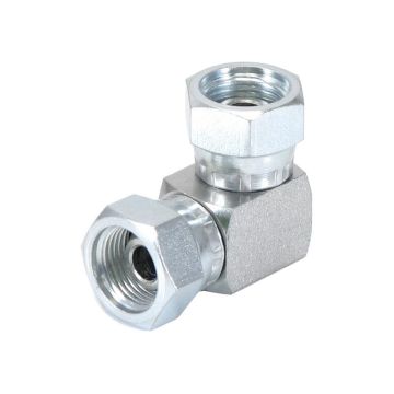 Hydraulisch verloopstuk 3/8'' BSP Wartelmoer, vrouwelijk x 3/8'' BSP Wartelmoer, vrouwelijk 90° Haaks