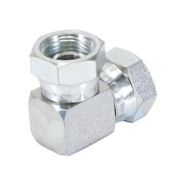Hydraulisch verloopstuk 1/2'' BSP Wartelmoer, vrouwelijk x 1/2'' BSP Wartelmoer, vrouwelijk 90° Haaks