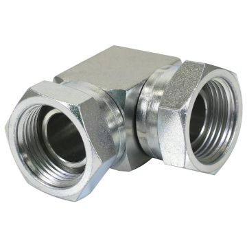 Hydraulisch verloopstuk 1'' BSP Wartelmoer, vrouwelijk x 1'' BSP Wartelmoer, vrouwelijk 90° Haaks