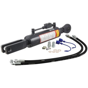 Hydraulische stabilisator (Met: Slangen) -  Kogel Ø 28mm -  Vork Gat Ø 32mm - Min. Lengte: 710mm, Cylinder binnen Ø: 90mm.