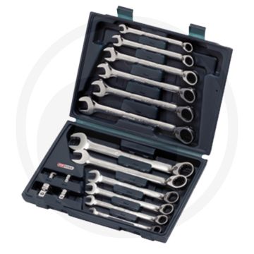 KS Tools GEARplus® Ratschenringschlüsselsatz, umschaltbar, 16-teilig, 8-19 mm, mit Adapter