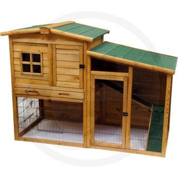 Hok voor kleine dieren met buitenren en overkapping - sparrenhout, geglazuurd, weerbestendig dak - 1600 x 800 x 1170 mm