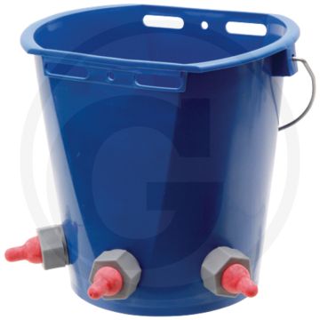 Drinkemmer kunststof, circa 10 liter, aan beide zijden afgevlakt 3 spenen, geschikt voor gebruik in de landbouw