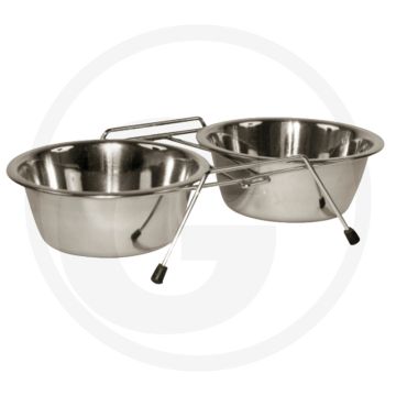 Voerbakkenset 2x 450 ml - rvs voerbakken met brede rubberen rand
