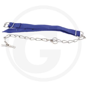 Trevira-halsband voor kalveren, met leer versterkte trevira-halsband, met ketting en knevel - blauw, 850 x 40 mm
