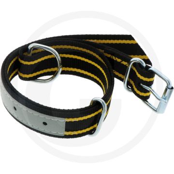 Halsband voor koeien, runderen en jonge dieren, zacht voor de huid, rolgesp, leer versterkt - zwart / geel, 1300 x 40 mm