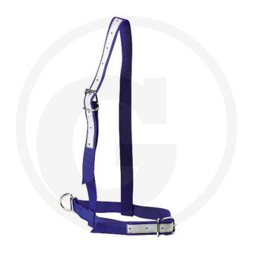 Horizont halfter nylon - sehr robustes nylon, einstellung am kopfstück, durchführung mit leder verstärkt, kinnkette - blau