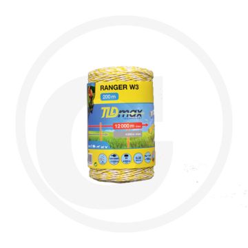 Horizont schrikdraad ranger w3-w - 3 draden, 200 m rol, tld 0,25 mm, 0,35 ohm/m, 13km bereik zonder begroeiing, 4km met accu - wit/geel/wit