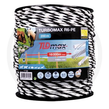 Horizont schrikdraad turbomax r6-pe 6 draden 200m 0,17 ohm/m 16km/5,3km 500kg uv-stabiel, wit/grijs