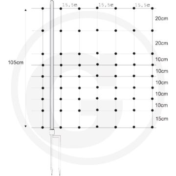 Horizont net voor schapen horinet met dubbele punt - 50m x 1,05m, 14 palen, gele draden