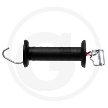 Poortgreep zwart met haak en lintaansluiting 40 mm met trekveerbegrenzing - weerbestendig