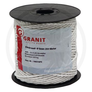 Schrikdraad 200m x 6mm, wit pe-draad, 3,87 ohm/m, 6 x 0,20, 350kg breukbelasting