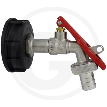 Ibc-adapter extra kort s60x6 inclusief messing kogelkraan 3/4" en slangtule Ø: 19 mm - afsluitbaar