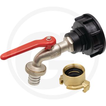 Ibc-adapter kort s60x6 inclusief messing kogelkraan 3/4", afdichting en klauwkoppeling - hobby met afdichting