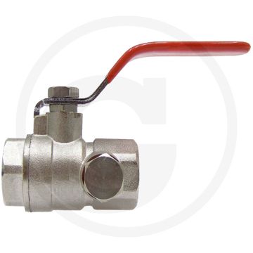 Kogelkraan 2-weg binnendraad 1" max. 25 bar messing vernikkeld 68mm met leegmaken