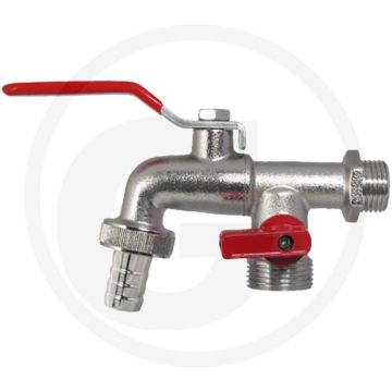 Kogelkraan met 2 uitgangen, messing / vernikkeld, 1/2" aansluiting