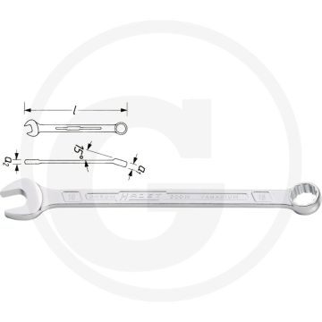 Clé à anneau Hazet 30 mm, longueur 405.5 mm, chromée, fabriquée en Allemagne