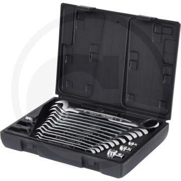 Ks tools gearplus® ratelring-steeksleutelset, 16-delig, 8 - 19 mm, omschakelbaar met adapter