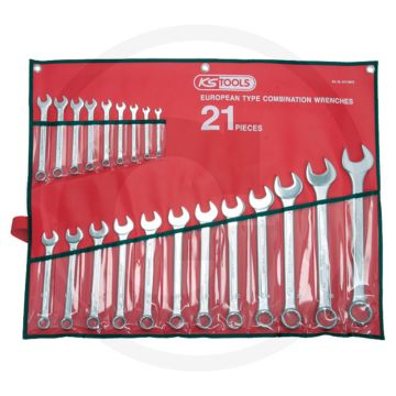 Ks tools Ringschlüsselsatz, gebogen 21-teilig, 6-32 mm, in Rolltasche - flanktraction-profil, Chrom-Vanadium