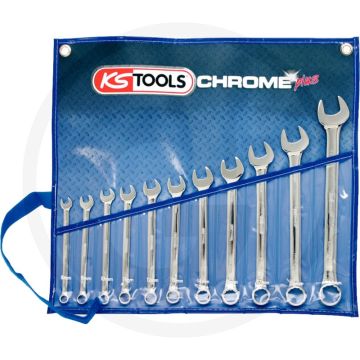 Ks tools chromeplus® Ringschlüsselsatz, gebogen 11-teilig, 8 - 22 mm - Flanken-Zugprofil, din 3113, Maulstellung 15° - 345x95x72 mm