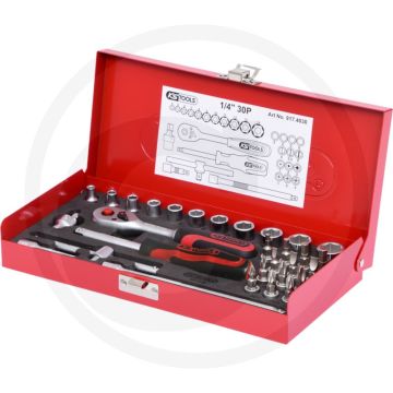 Jeu de clés à douille Ks Tools 1/4" Classic, 30 pièces - 45 dents, angle d'actionnement de 8°, 1 200 grammes