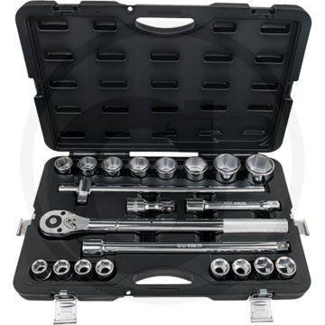 Ks tools 3/4" classic dopsleutelset 21-delig, in kunststofkoffer - chroom vanadium, 6-kant, flanktraction-profil