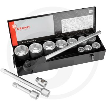 Black edition 1" dopsleutelset 14-delig, metrisch, chroom-vanadiumstaal