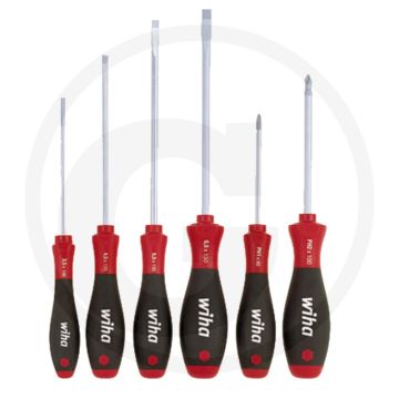 Wiha 6-delige schroevendraaierset softfinish® - zaagsnede: 3,5-6,5 mm, kruiskop (pozidriv): pz1-pz2