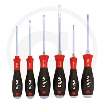 Wiha 6-delige schroevendraaierset softfinish® met zaagsnede en kruiskop - met slagkap