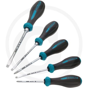 Hazet schroevendraaierset met slagkap 5-delig - ph1 + ph2, zaagsnede 4 + 5,5 + 6,5