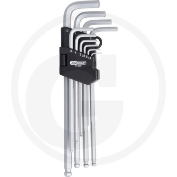 Ks tools classic haakse binnenzeskantbouten stiftsleutelset met kogelkop in klaphouder - lange uitvoering, din iso 2936, 10-delig