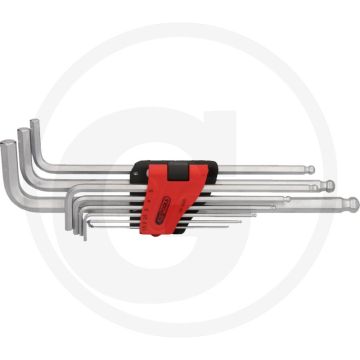 Ks tools inbussleutels met kogelkoppen set xl 9-delig - extra lange versie - din iso 2936 - chroom-vanadiumstaal