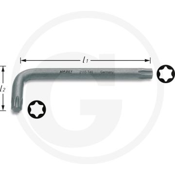 Hazet haakse torx® stiftlseutel t60 - sleutelmaat: t60, l1: 134mm, l2: 52mm, chroom-vanadium