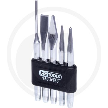 Ks tools doorslag, beitel en centerponzenset, 5-delig - chroom vanadium, kunststof houder