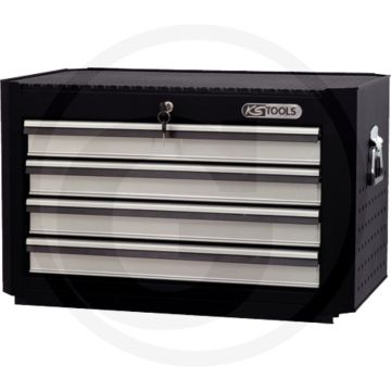Ks tools masterline gereedschapswagenopzet zwart / zilver met 4 laden - stabiele staalconstructie met 100% uittrekbare laden