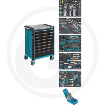 Hazet werkstattwagen mit sortiment 252-teilig - effiziente mobile organisation von werkzeug - edelstahl-arbeitsfläche - 540 kg tragkraft