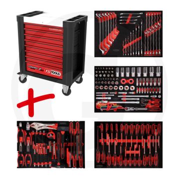 Ks tools gereedschapswagen p10 inclusief 180 gereedschappen - zwart / rood