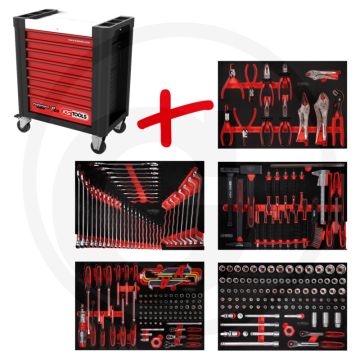 Ks tools gereedschapswagen p10 279-delig met rvs werkblad, abs omlijsting en 100% uittrekbare laden