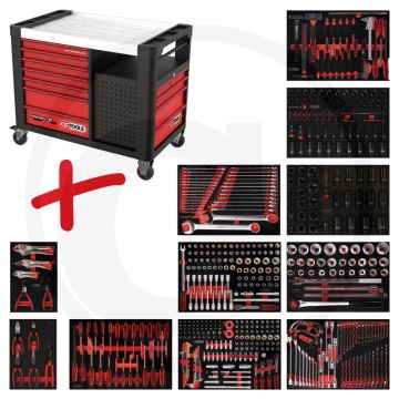 Ks tools werkstattwagen p35 met 528-delige gereedschapset - zwart-rood, 222810g